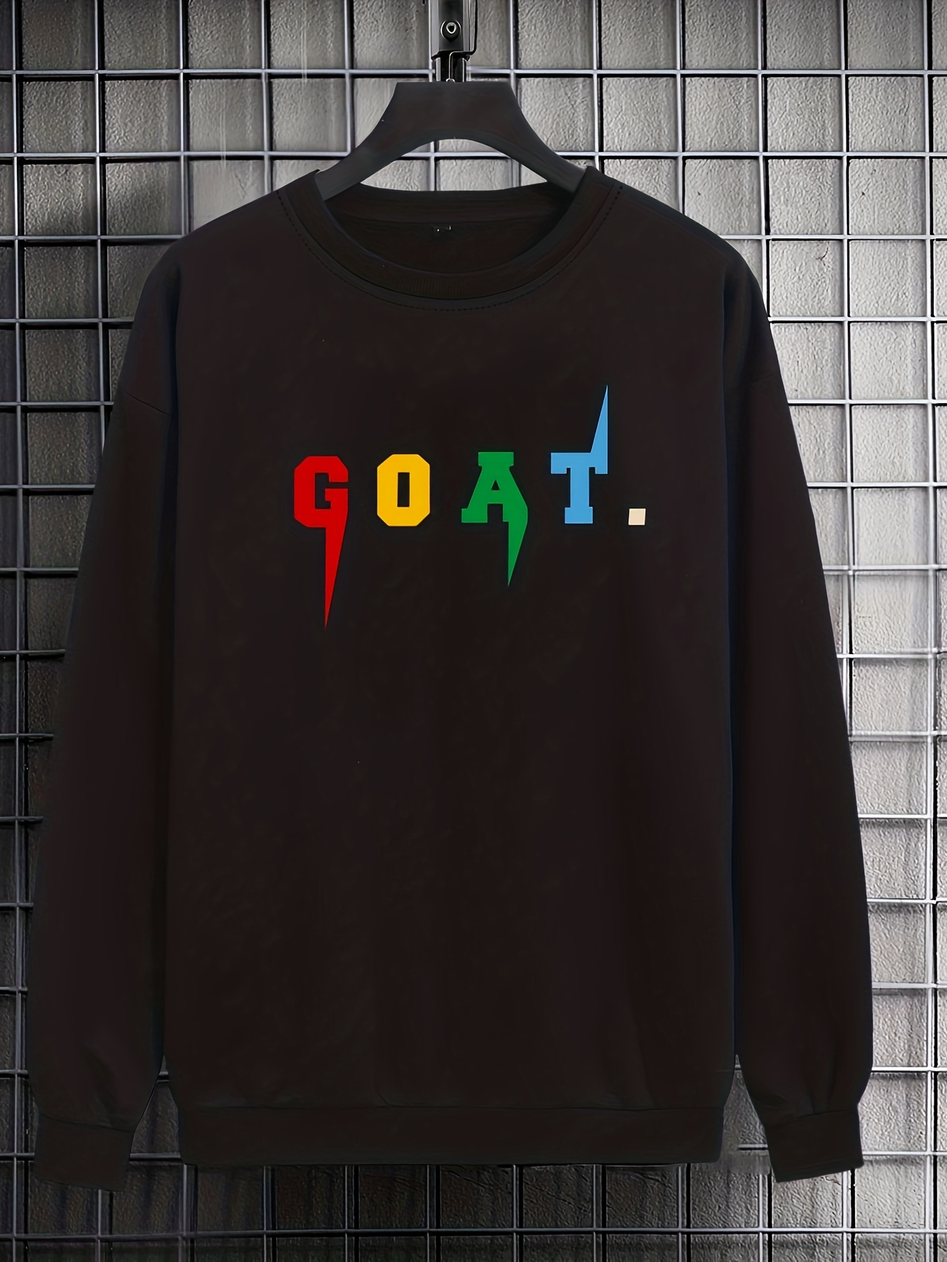 goat print trendy sweatshirt mens casual graphic design crew neck pullover sweatshirt for men fall winter details 12