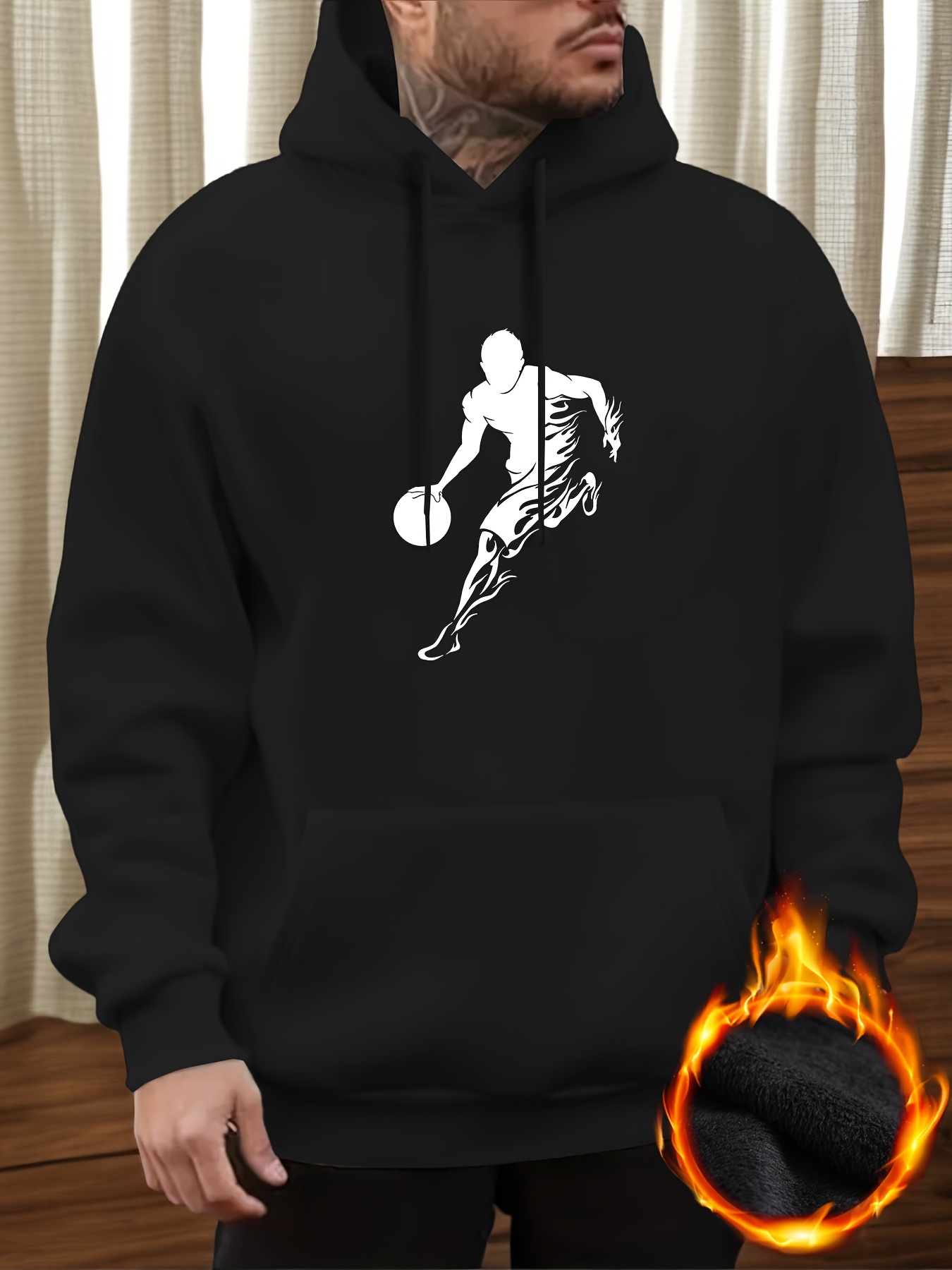 stylish basketball player print hoodie cool hoodies for men mens casual graphic design pullover hooded sweatshirt with kangaroo pocket streetwear for winter fall as gifts details 15