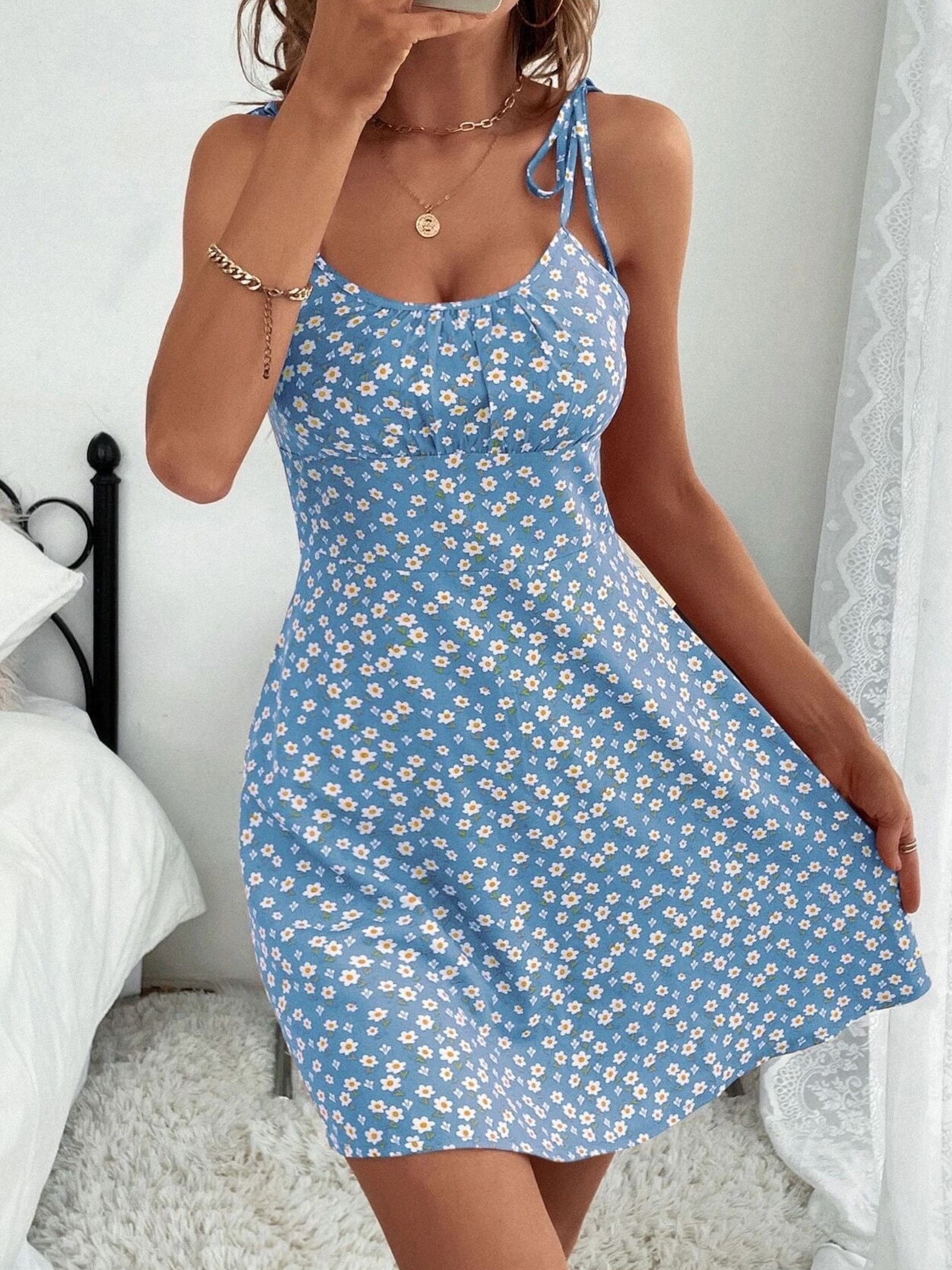floral print cami dress vacation sleeveless ruched summer dress womens clothing details 9