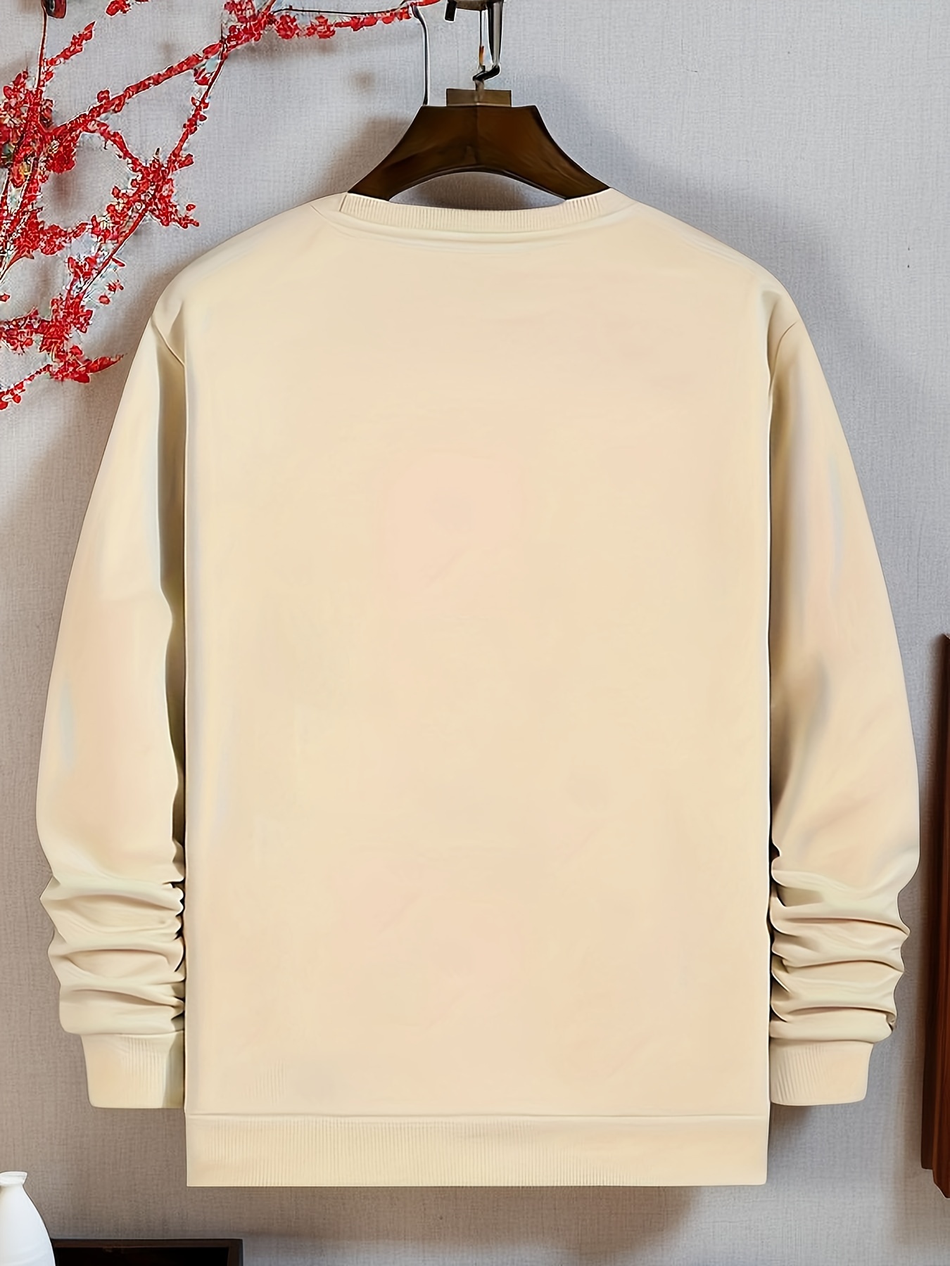 stylish teddy bear print trendy sweatshirt mens casual graphic design slightly stretch crew neck pullover sweatshirt for autumn winter details 10