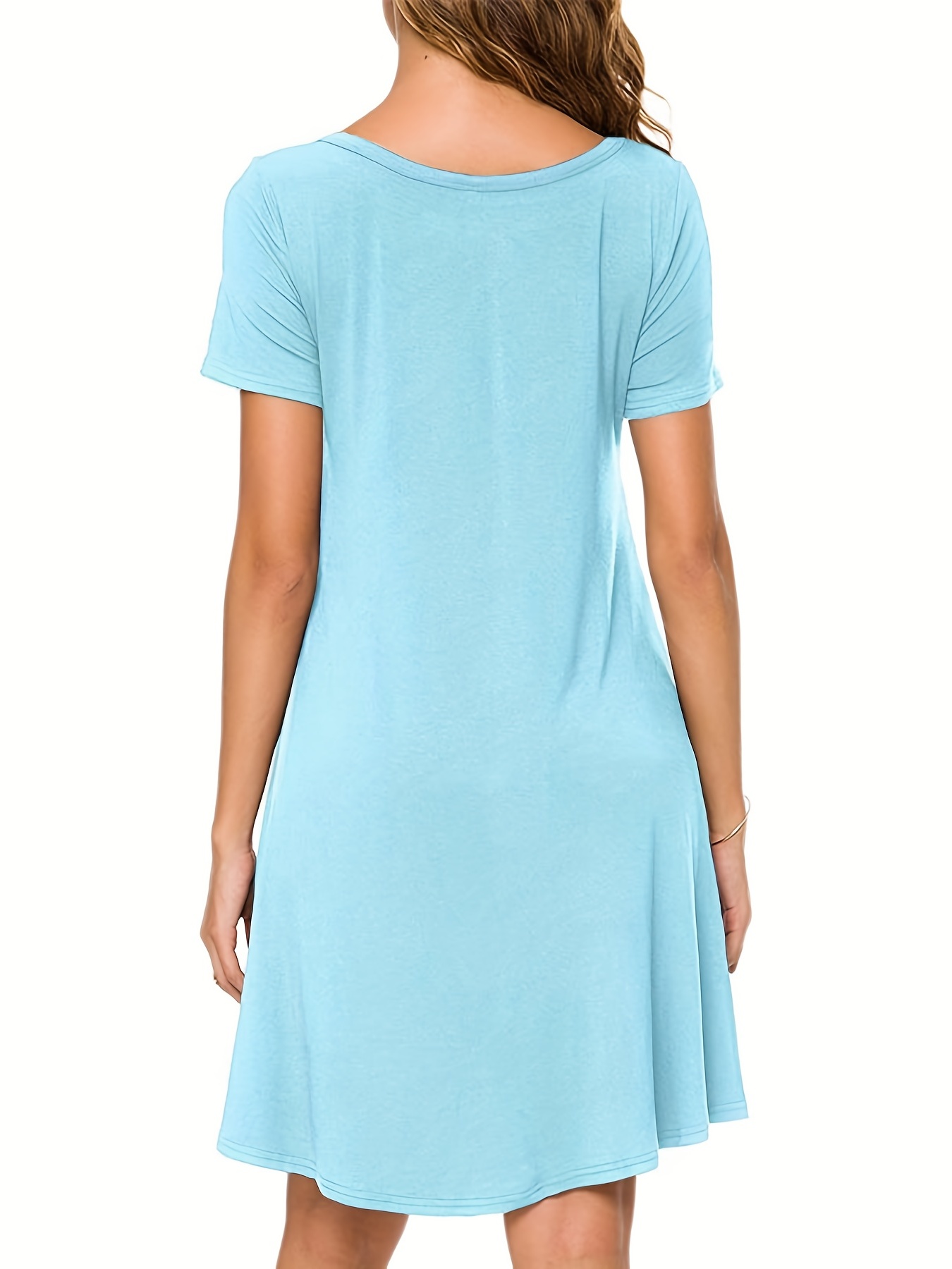 solid simple t shirt dress casual crew neck short sleeve dress womens clothing details 14