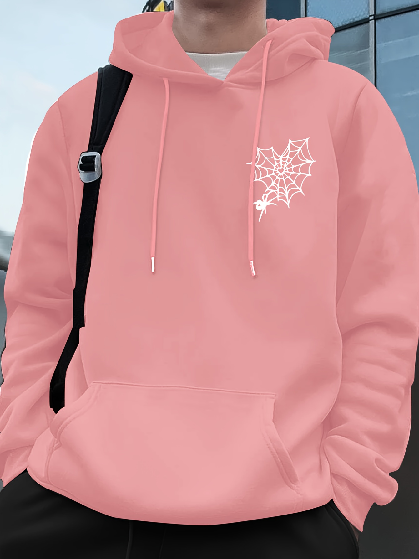 spider print mens pullover round neck long sleeve hooded sweatshirt pattern loose casual top for autumn winter mens clothing as gifts details 20