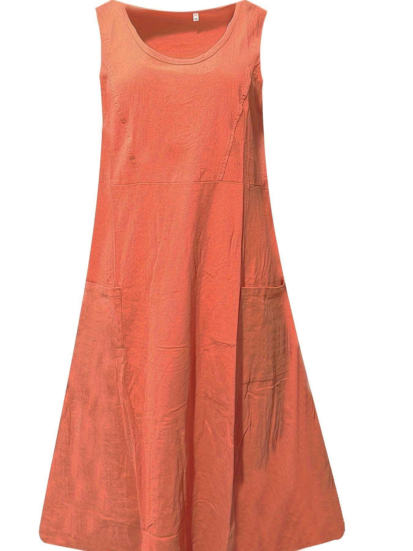 pocket front solid dress casual crew neck sleeveless simple dress womens clothing details 21