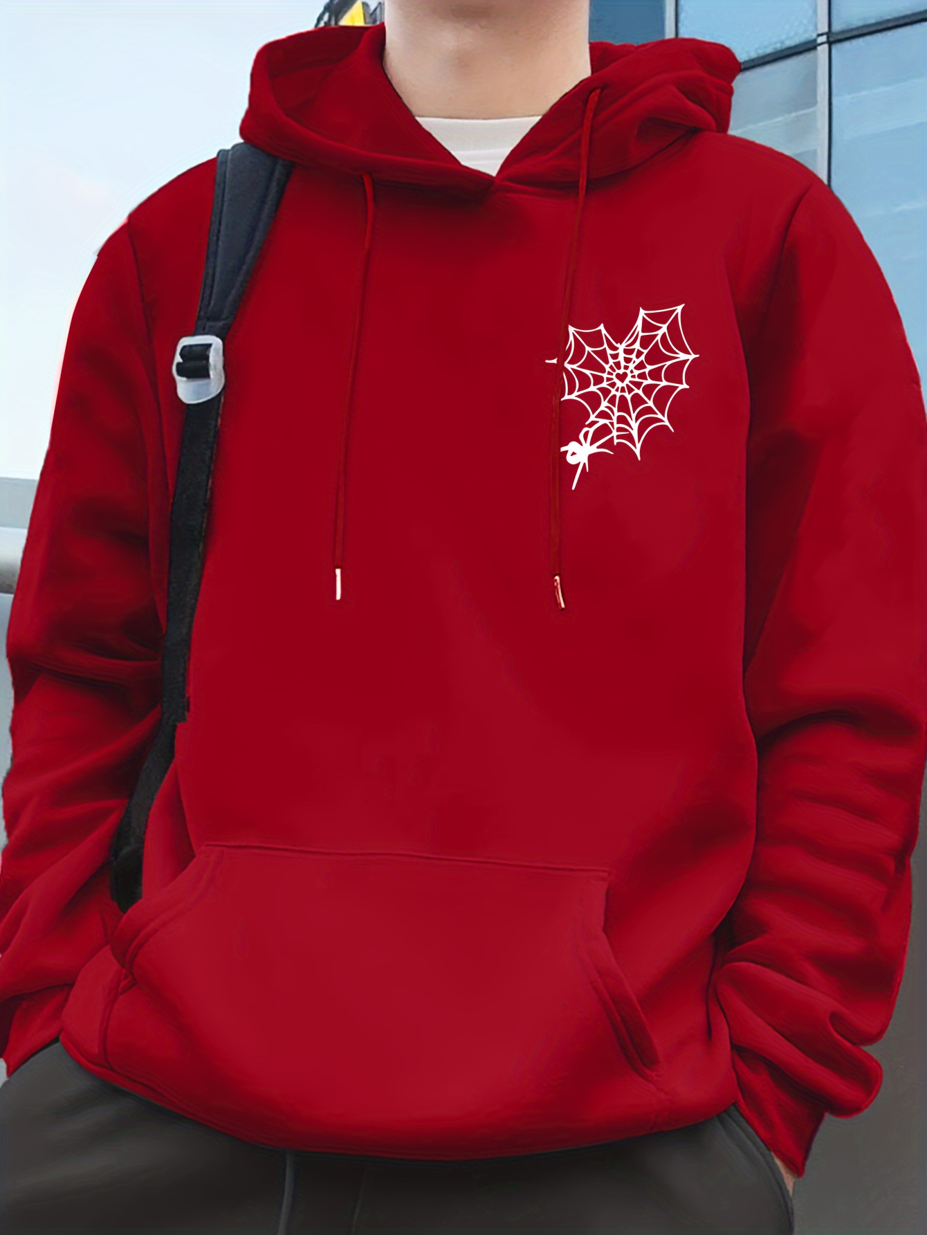 spider print mens pullover round neck long sleeve hooded sweatshirt pattern loose casual top for autumn winter mens clothing as gifts details 15