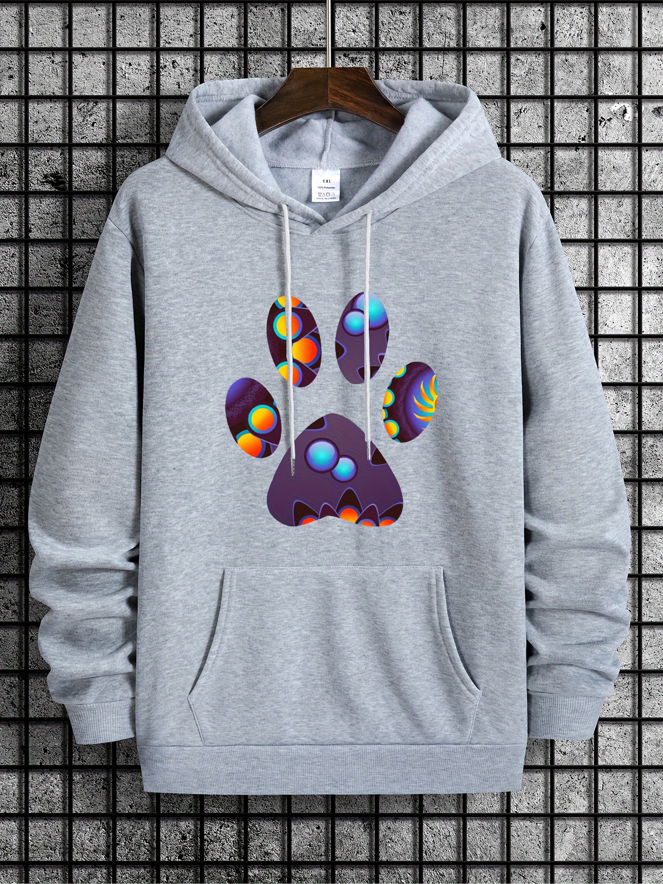 huge dog paw print hoodie creative graphic design clothing for men mens hooded streetwear pullover for all seasons as gifts details 9