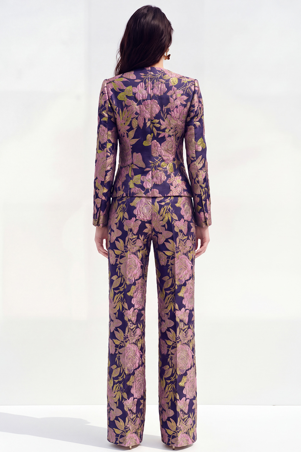 2 Piece Floral Green Single Breasted Round Neck Business Suits with Pockets