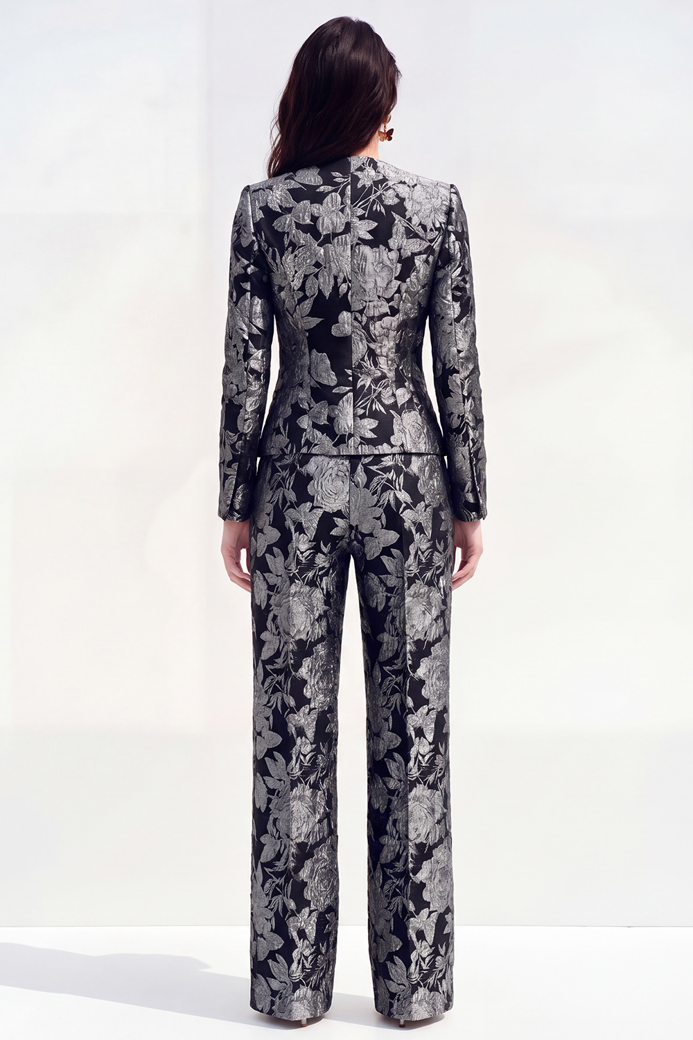 2 Piece Floral Green Single Breasted Round Neck Business Suits with Pockets