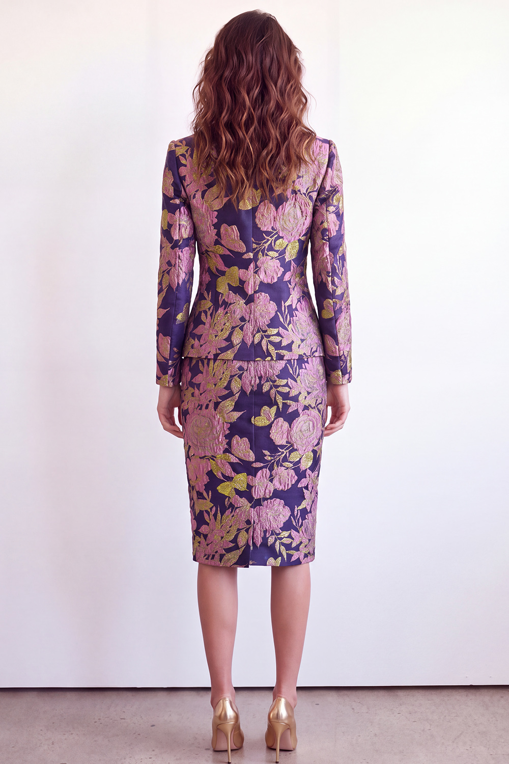 Green Floral Peak Lapel Single Breasted 2 Piece Midi Business Suits