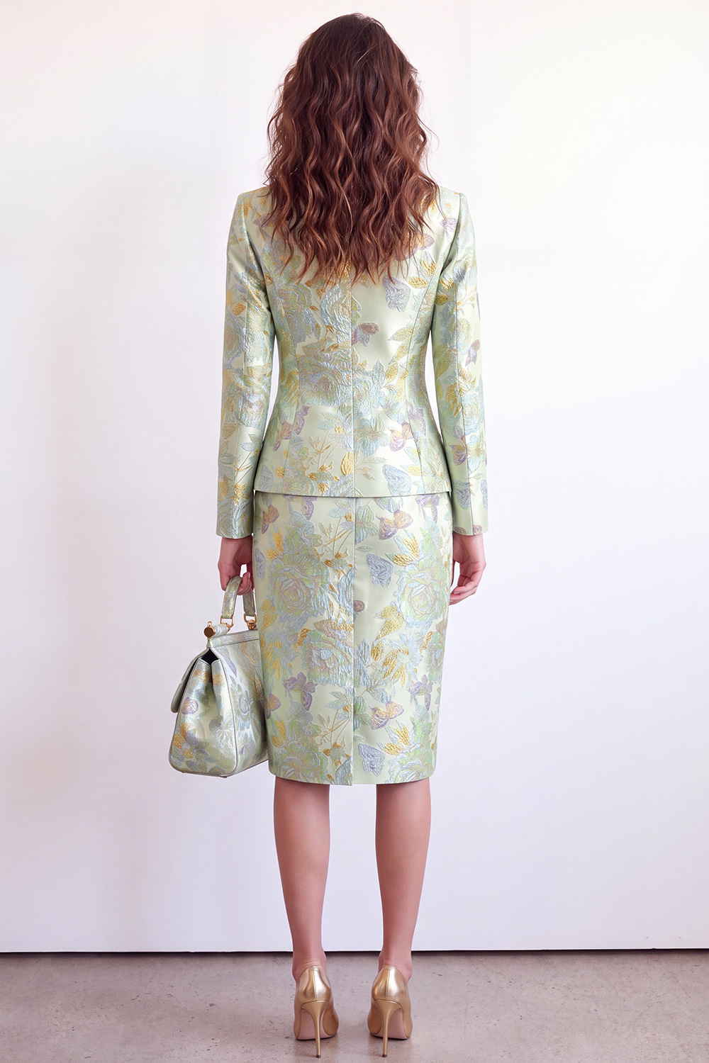 Green Floral Peak Lapel Single Breasted 2 Piece Midi Business Suits