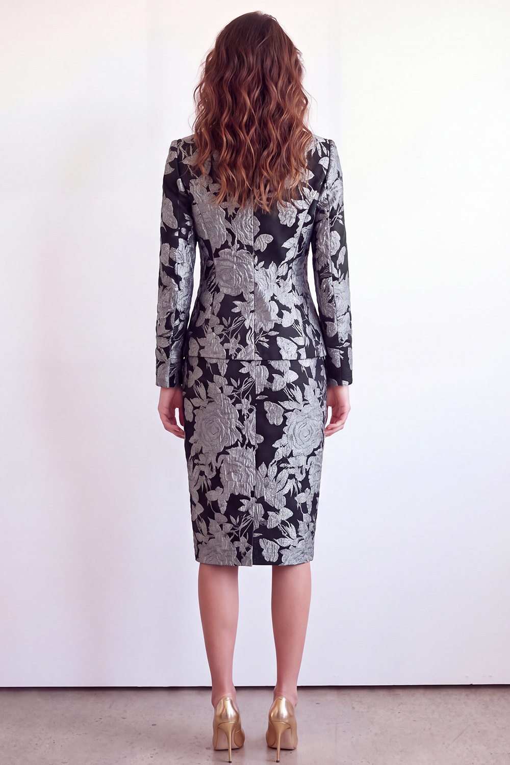 Green Floral Peak Lapel Single Breasted 2 Piece Midi Business Suits