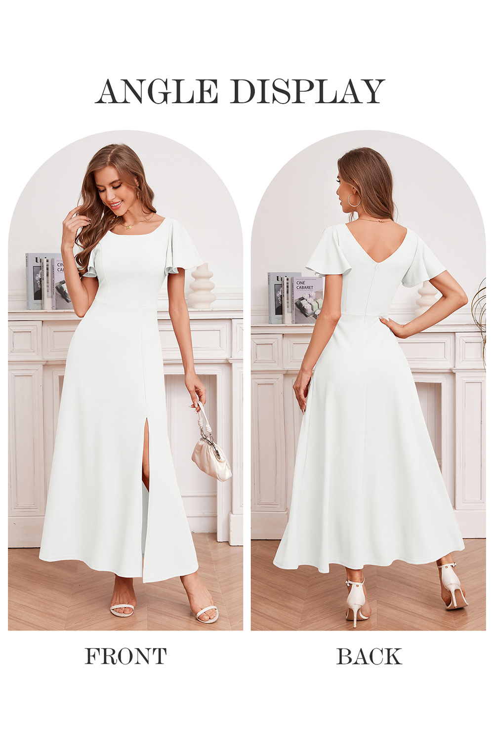 Elegant Ruffle Sleeve Side-Split Long Formal Dress