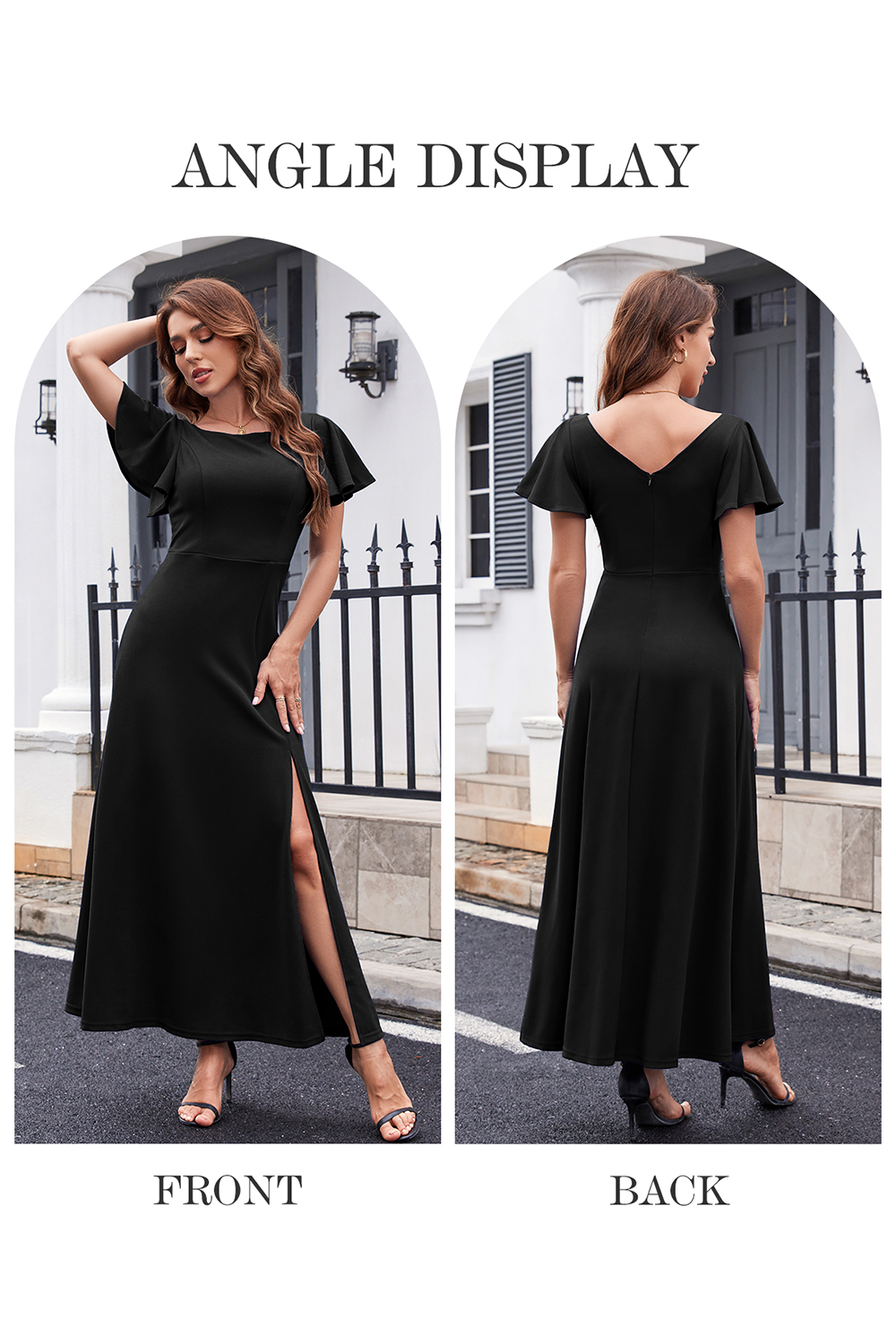 Elegant Ruffle Sleeve Side-Split Long Formal Dress