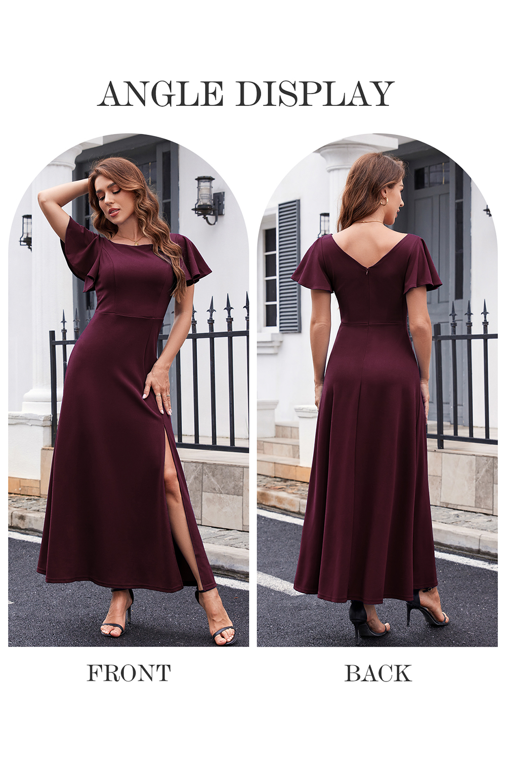 Elegant Ruffle Sleeve Side-Split Long Formal Dress