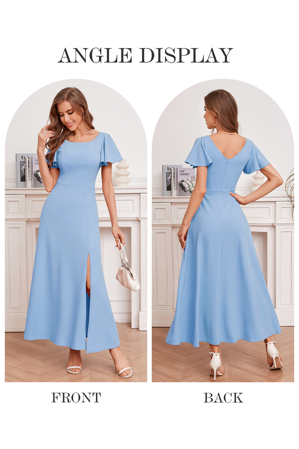 Elegant Ruffle Sleeve Side-Split Long Formal Dress