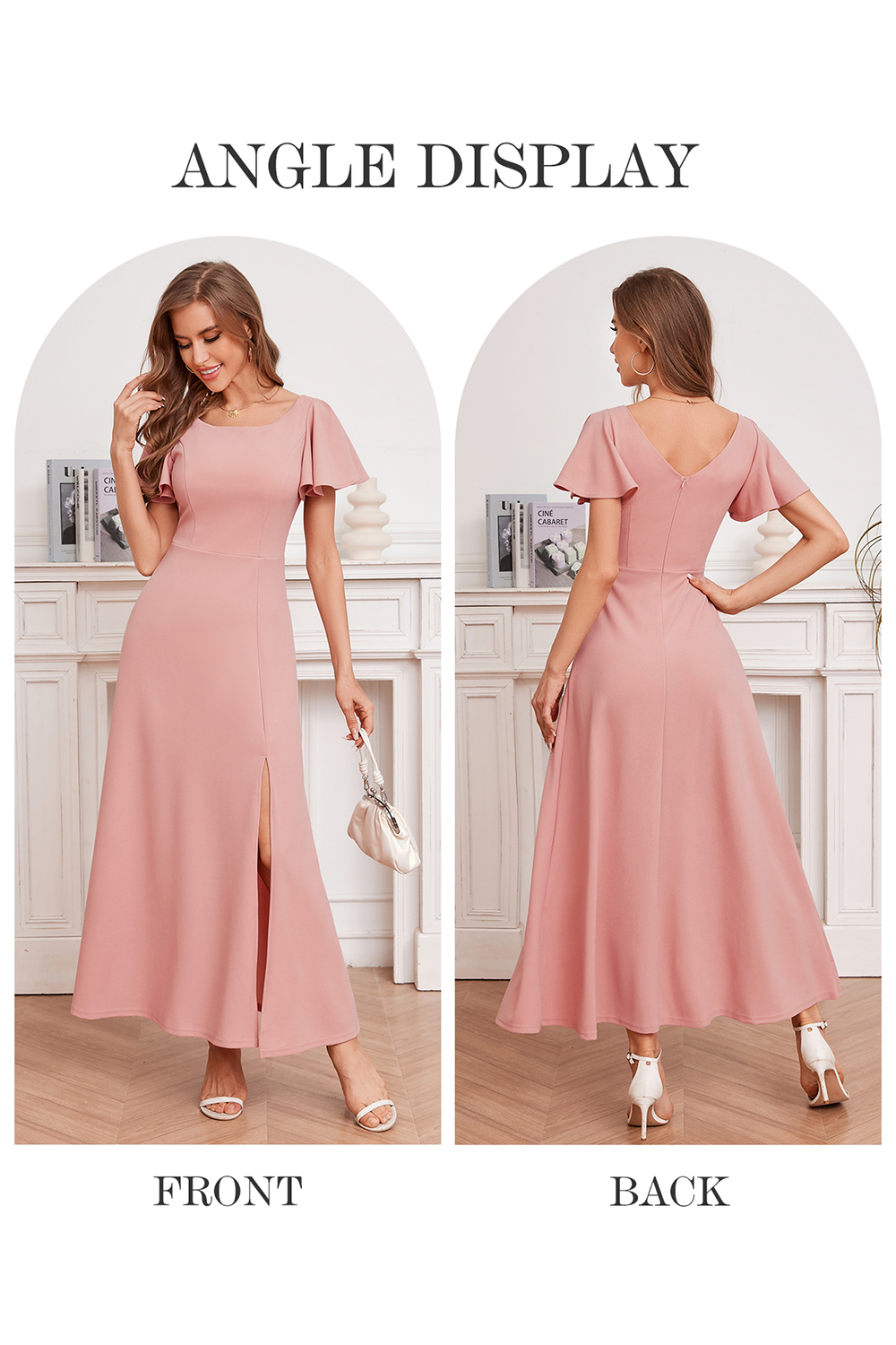 Elegant Ruffle Sleeve Side-Split Long Formal Dress