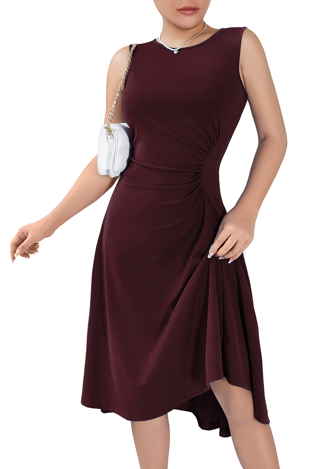 Elegant High Low Ruched Waist Fit and Flare Cocktail Party Dress