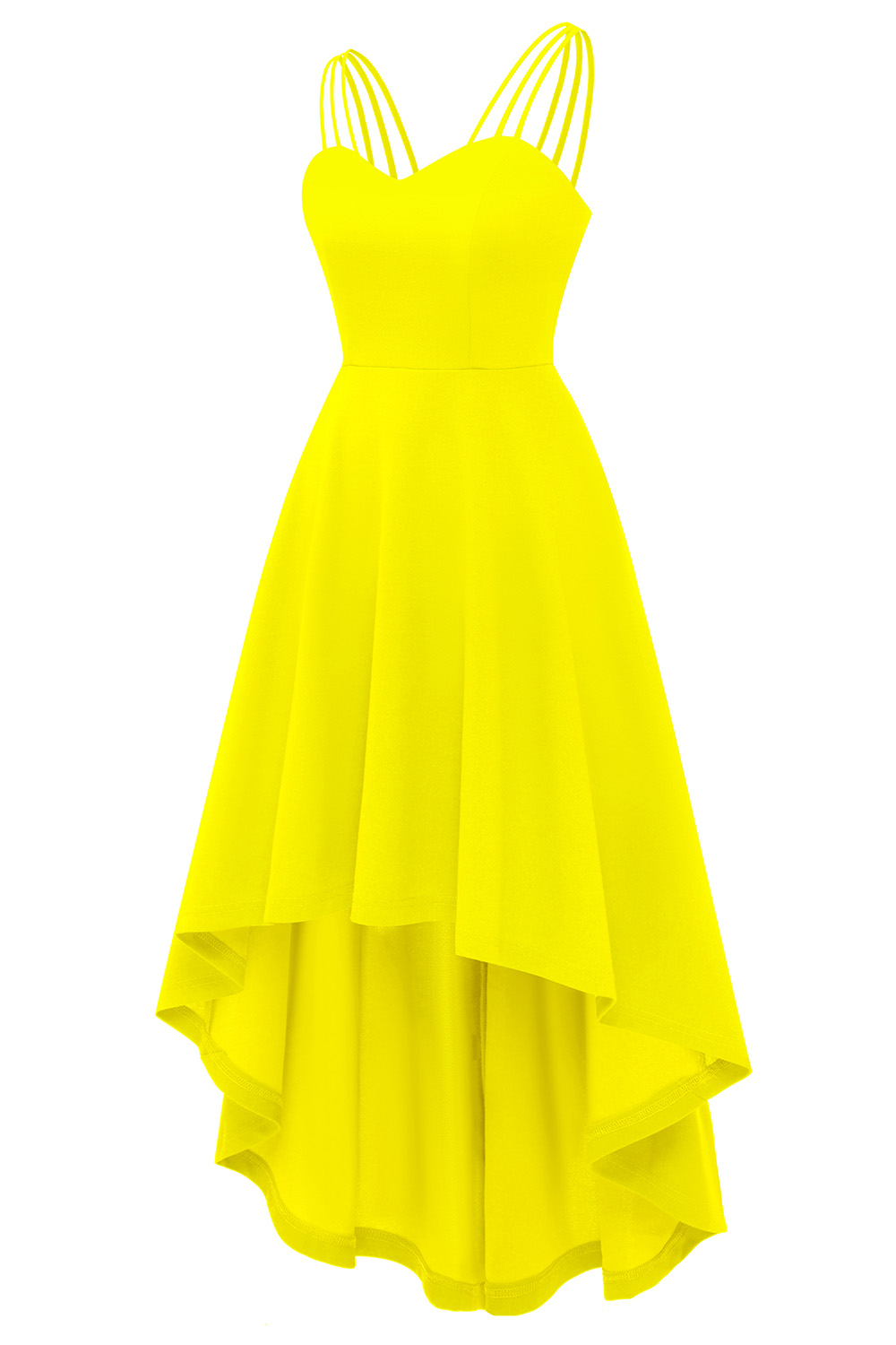 Elegant Asymmetrical Yellow Spaghetti Strap Wedding guest & Cocktail Dress