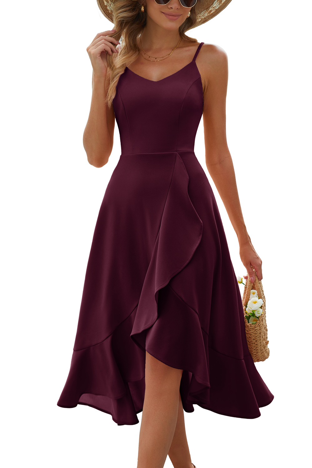 Elegant Adjustable Strap A-Line V-Neck Asymmetric Hem White Cocktail Dresses