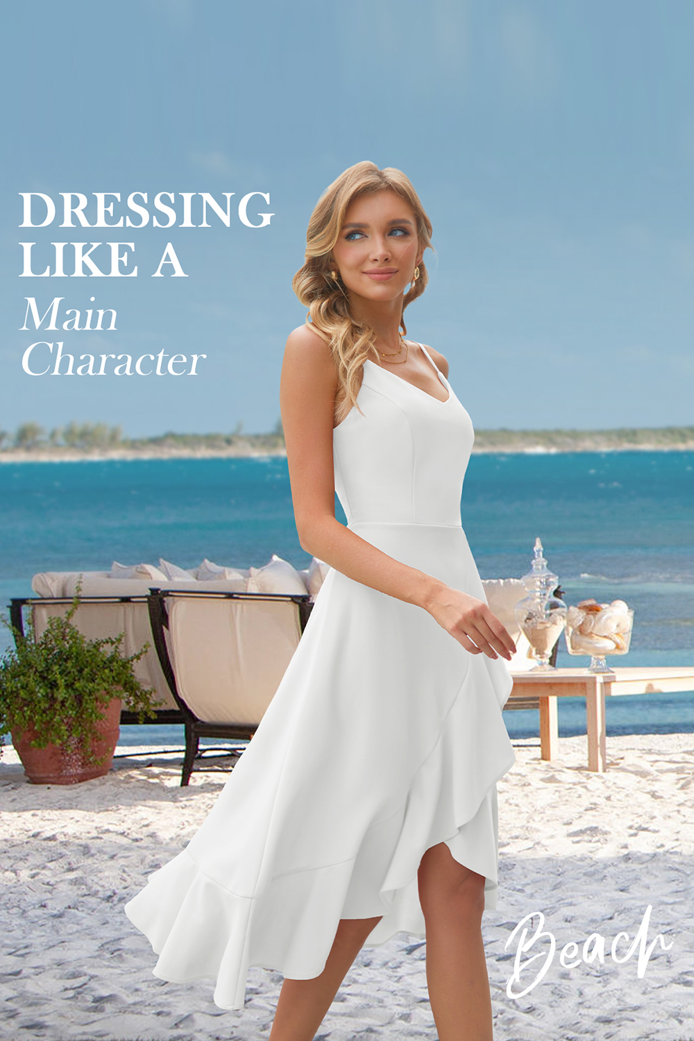 Elegant Adjustable Strap A-Line V-Neck Asymmetric Hem White Cocktail Dresses