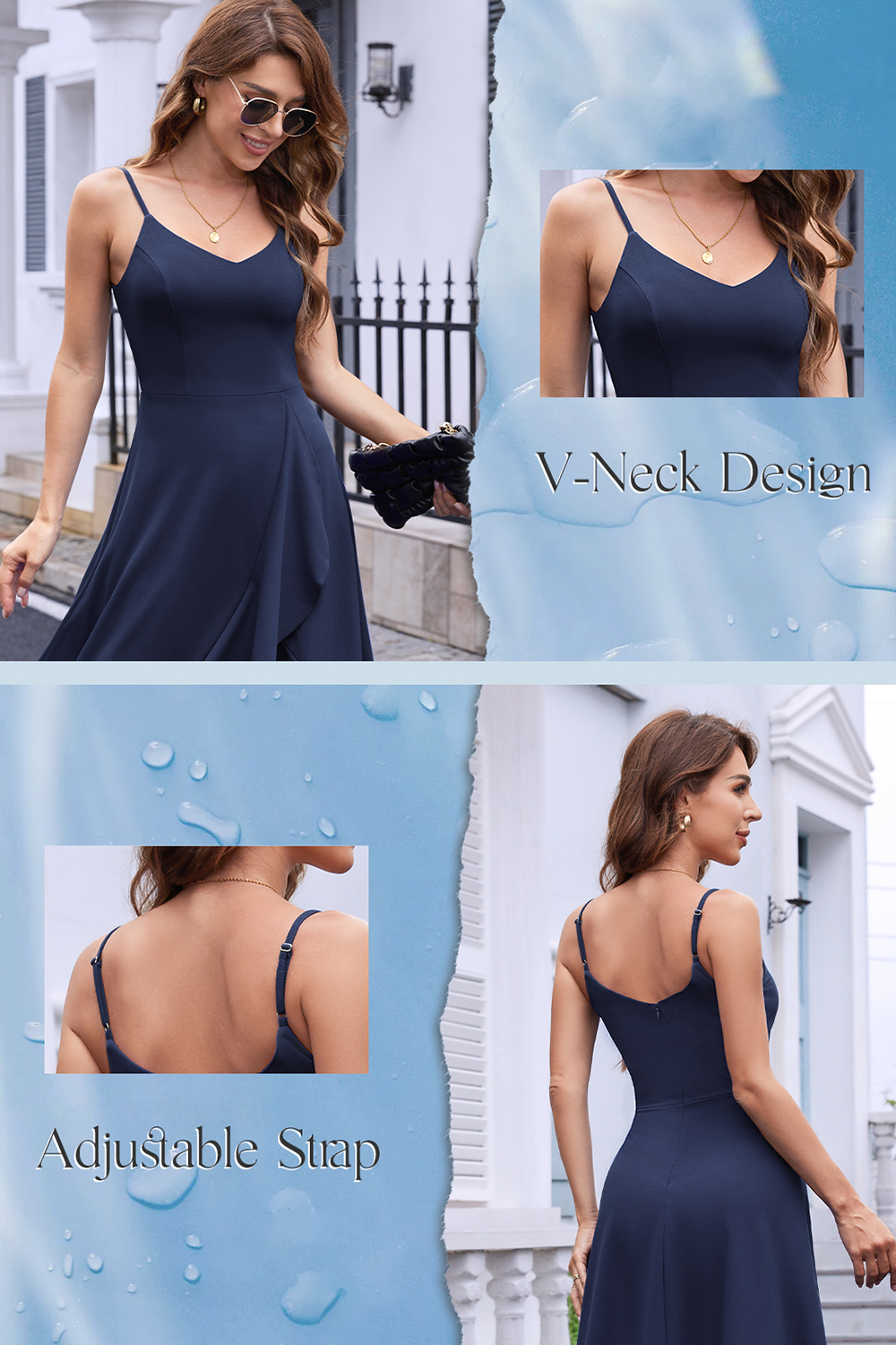 Elegant Adjustable Strap A-Line V-Neck Asymmetric Hem White Cocktail Dresses