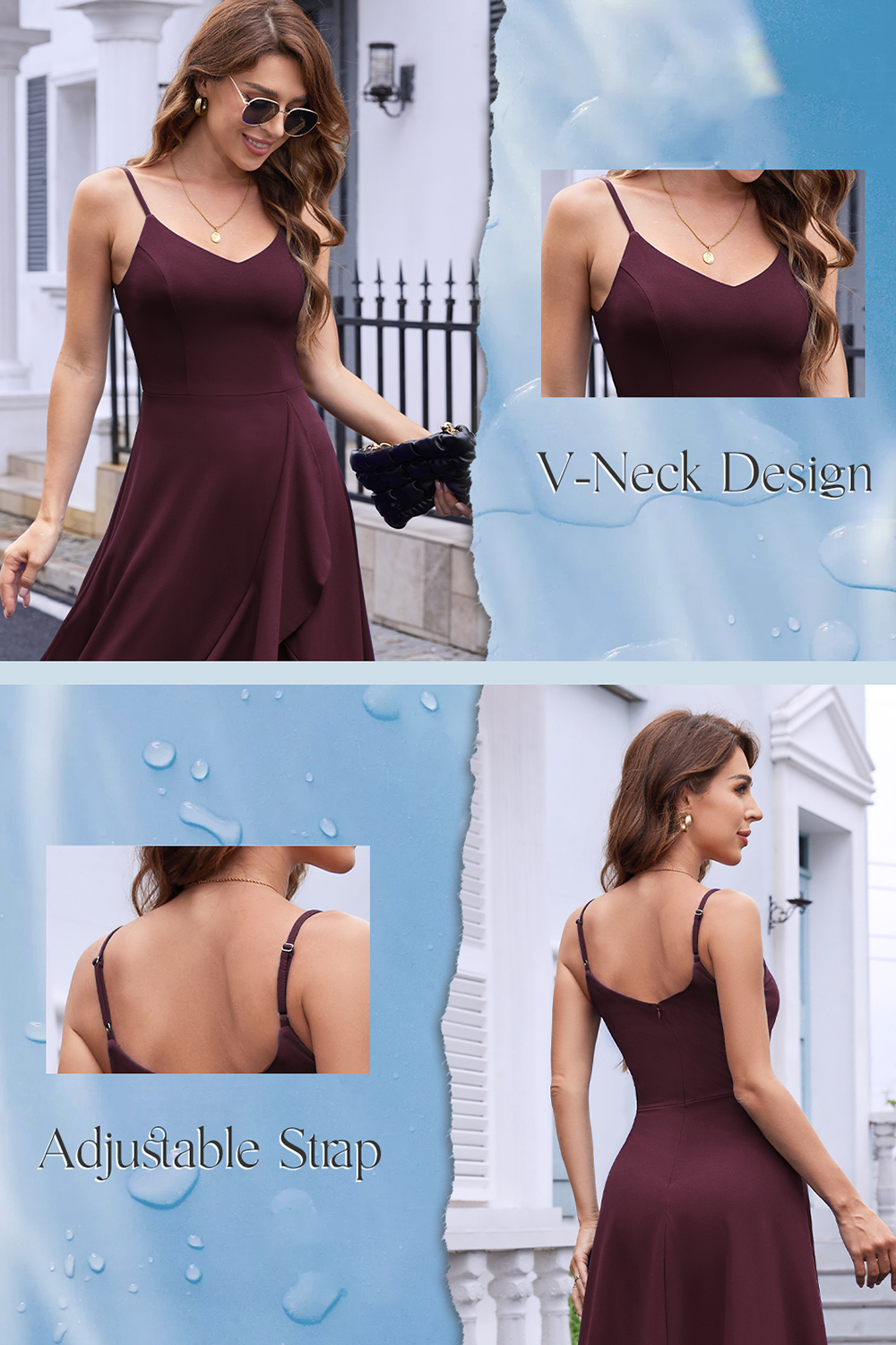 Elegant Adjustable Strap A-Line V-Neck Asymmetric Hem White Cocktail Dresses