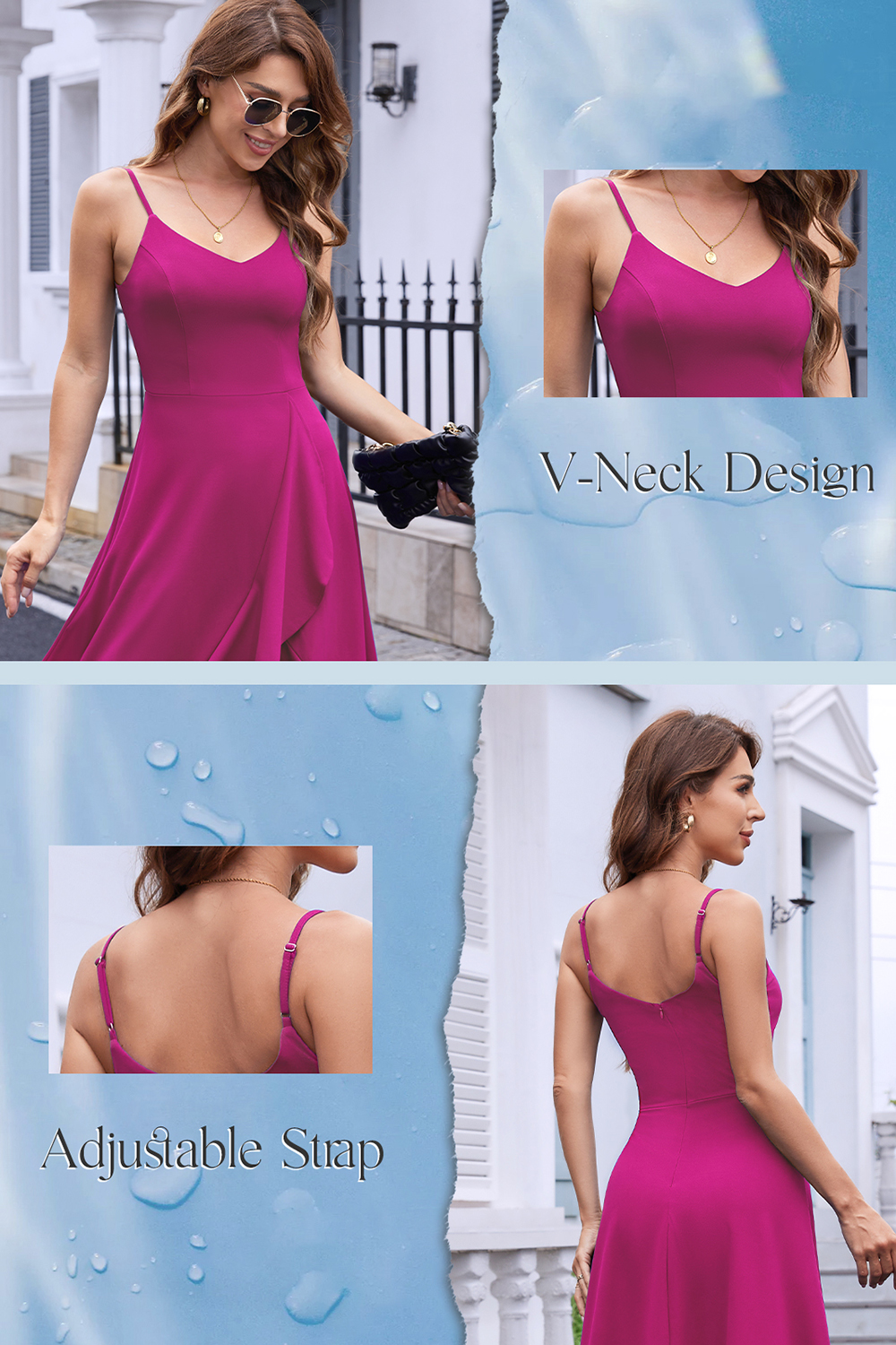 Elegant Adjustable Strap A-Line V-Neck Asymmetric Hem White Cocktail Dresses