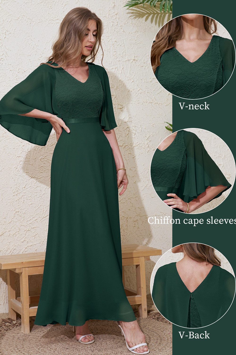 Darkgreen Elegant V-Neck Chiffon Evening Gown for Formal Occasions