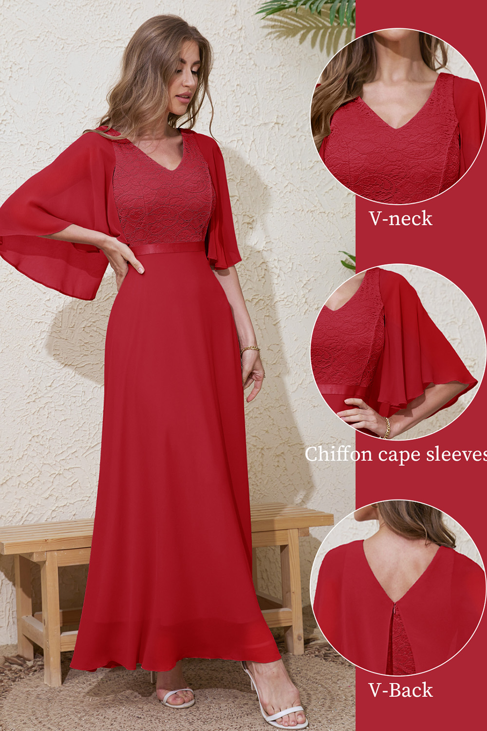 Elegant Red V-Neck Chiffon Evening Gown for Formal Occasions