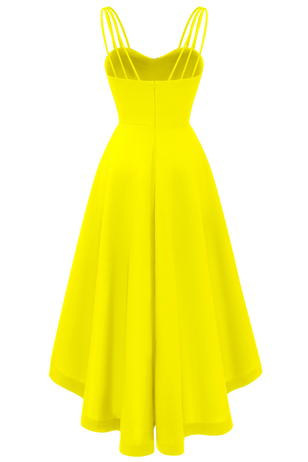 Elegant Asymmetrical Yellow Spaghetti Strap Wedding guest & Cocktail Dress