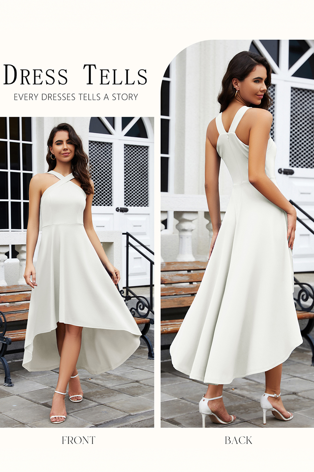 2024 White Halter High-low Cocktail & Party Dress
