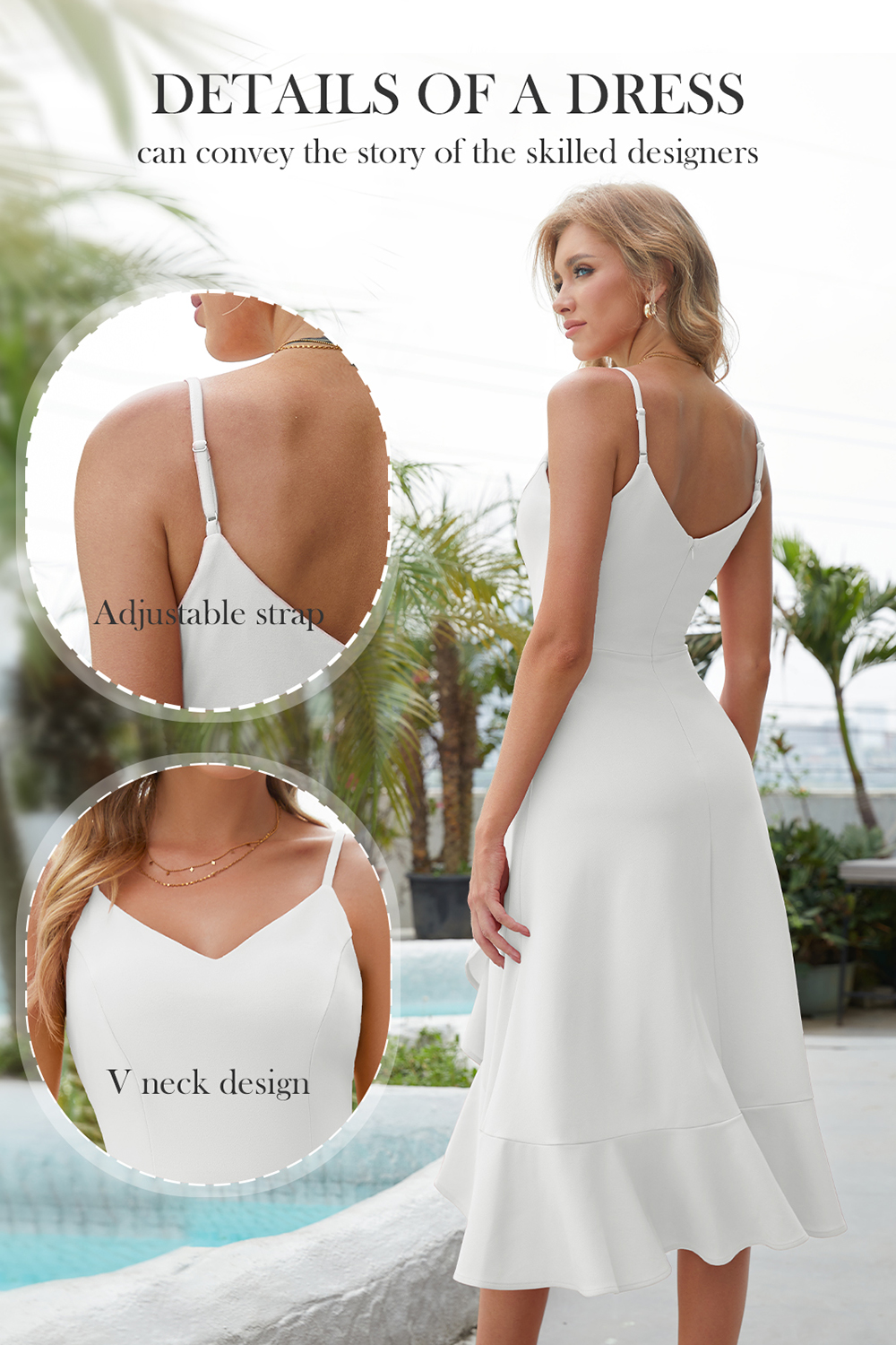 Elegant Adjustable Strap A-Line V-Neck Asymmetric Hem White Cocktail Dresses