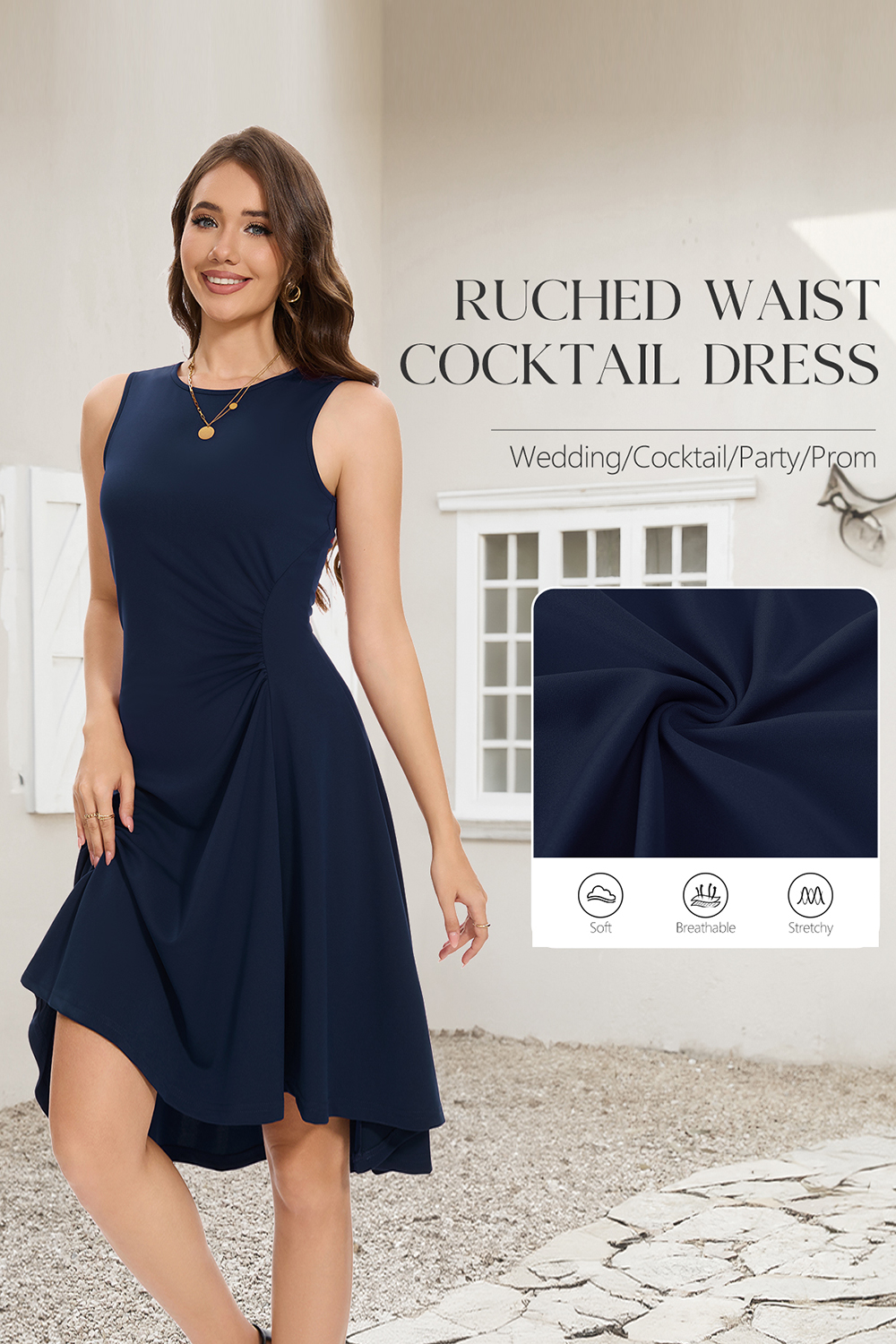 Elegant High Low Ruched Waist Fit and Flare Cocktail Party Dress