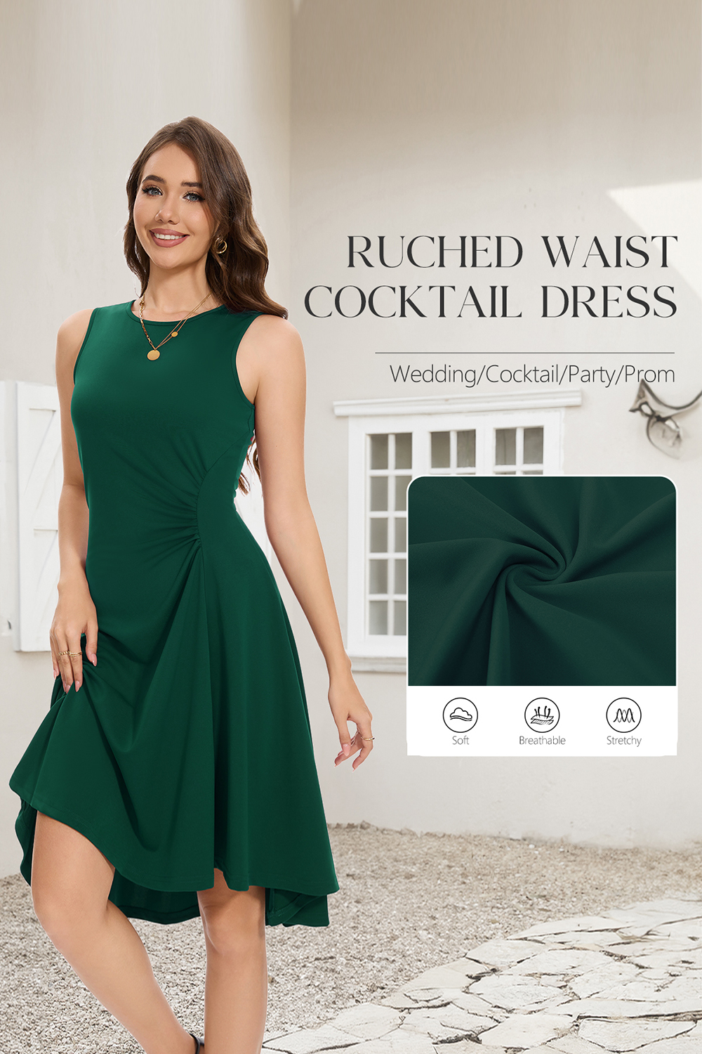 Elegant High Low Ruched Waist Fit and Flare Cocktail Party Dress