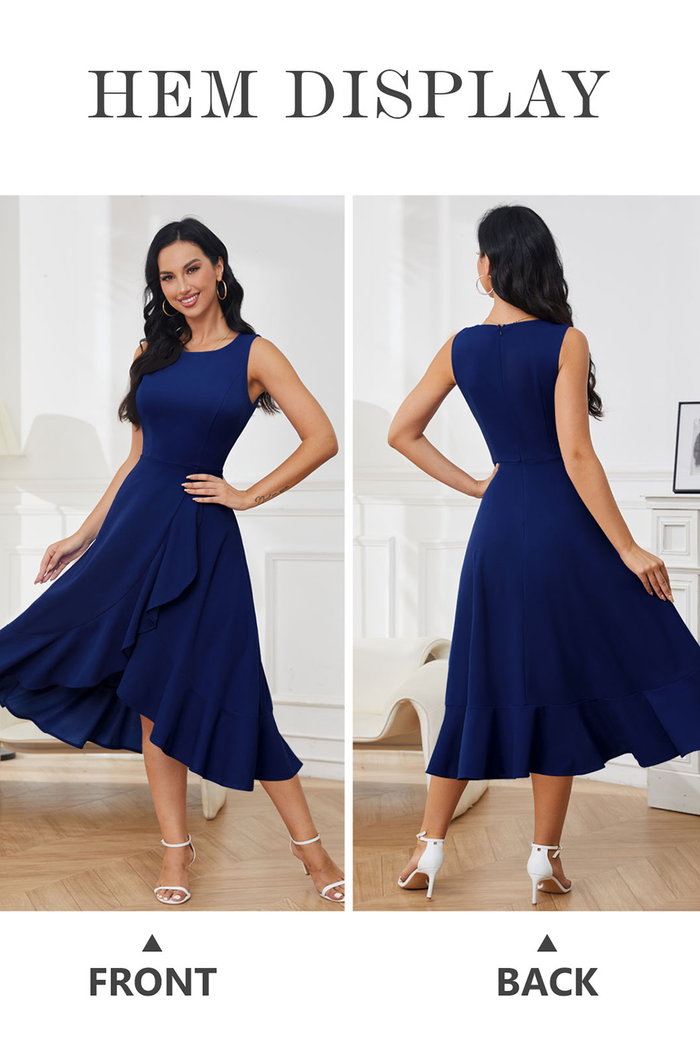 Elegant Navy Asymmetrical Cocktail Party Dress