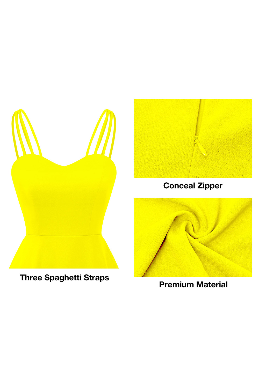 Elegant Asymmetrical Yellow Spaghetti Strap Wedding guest & Cocktail Dress