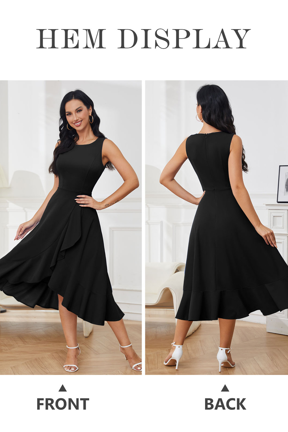 Black Cocktail Party Dress Formal Church Dress for Wedding Guest Fit Flare Modest Prom Midi Evening Dress