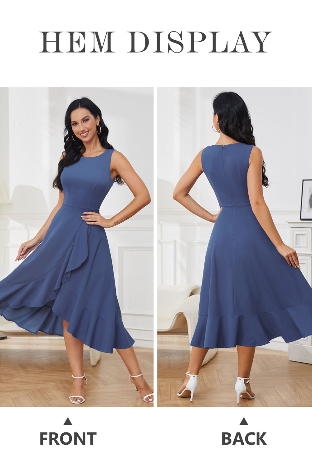 Elegant Grey Blue Asymmetrical Cocktail Party Dress