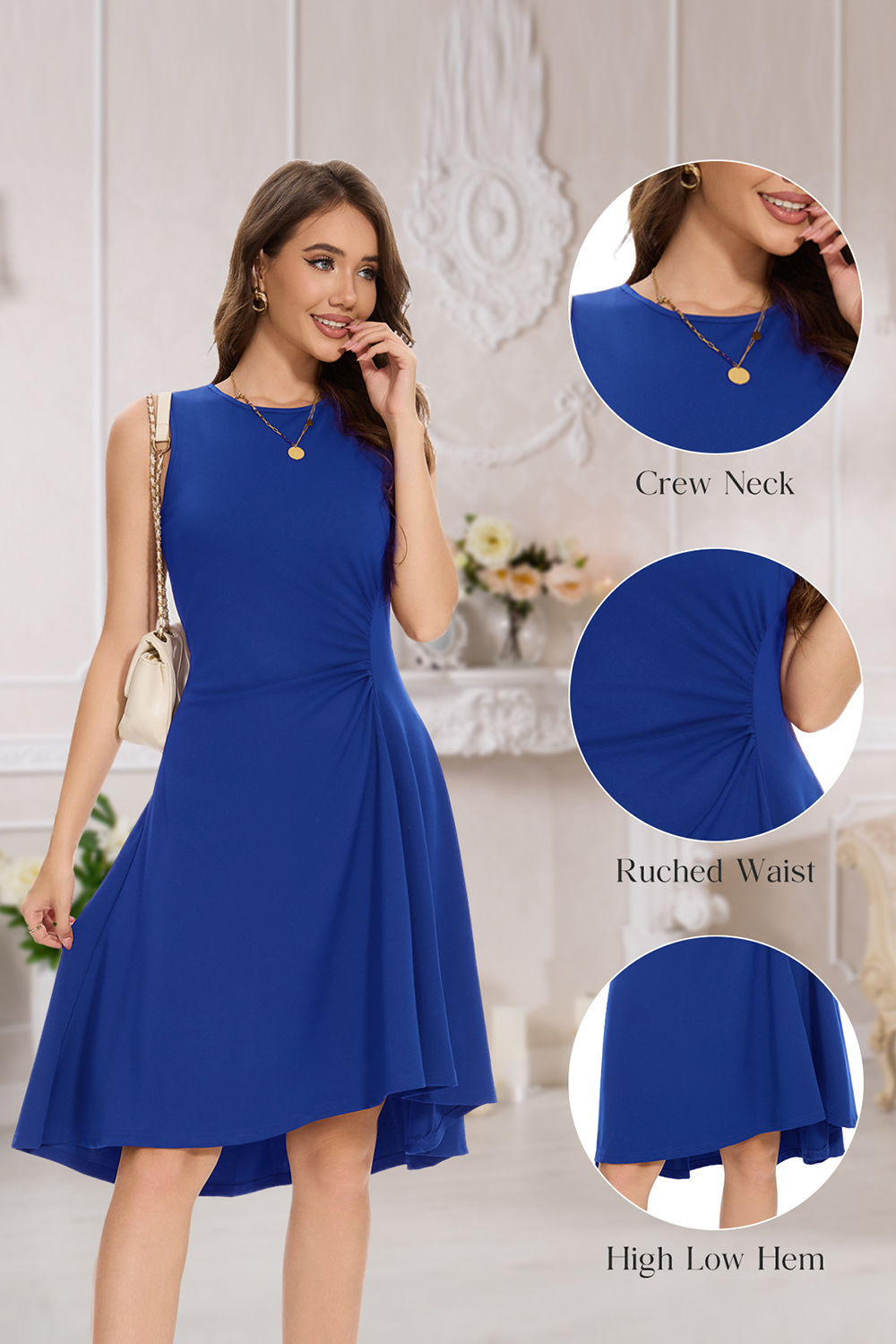Elegant High Low Ruched Waist Fit and Flare Cocktail Party Dress