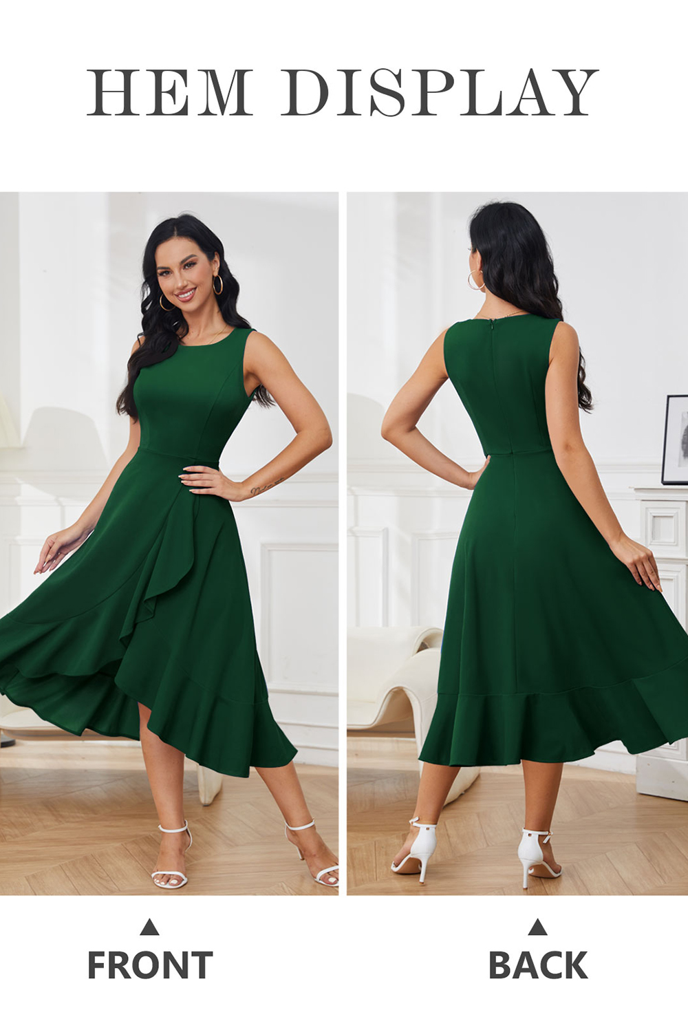 Elegant Dark Green Asymmetrical Cocktail Party Dress