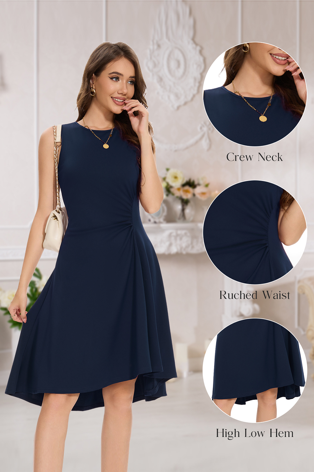 Elegant High Low Ruched Waist Fit and Flare Cocktail Party Dress