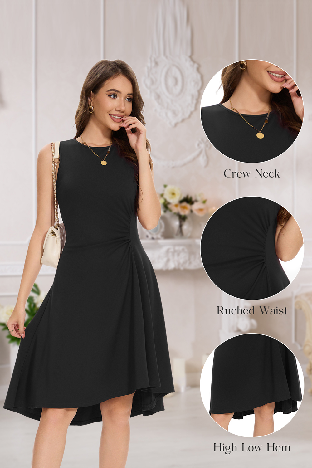 Elegant High Low Ruched Waist Fit and Flare Cocktail Party Dress