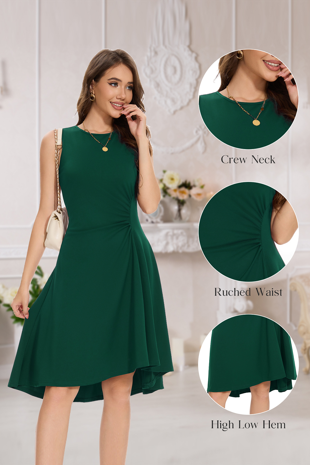 Elegant High Low Ruched Waist Fit and Flare Cocktail Party Dress
