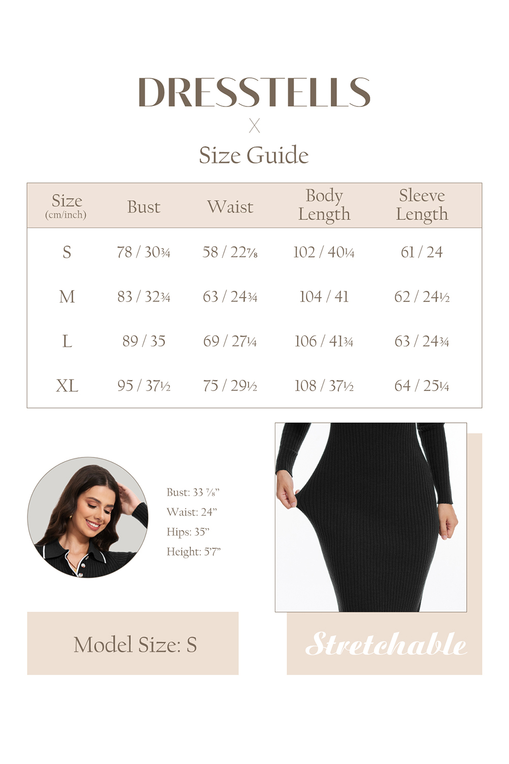 2024 Long Sleeve V Neck Button Fall Stretchy Ribbed Knit Pullover Sweater Dress