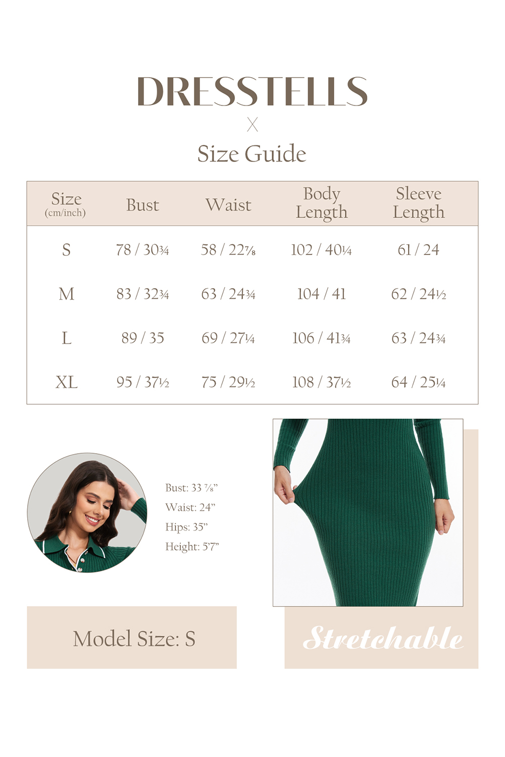 2024 Long Sleeve V Neck Button Fall Stretchy Ribbed Knit Pullover Sweater Dress