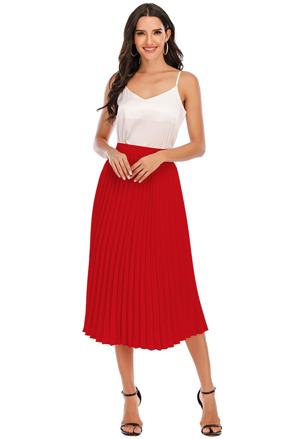 Pleated Midi Skirts for Women, Long High Waisted Chiffon Flare Casual Skirt 2024