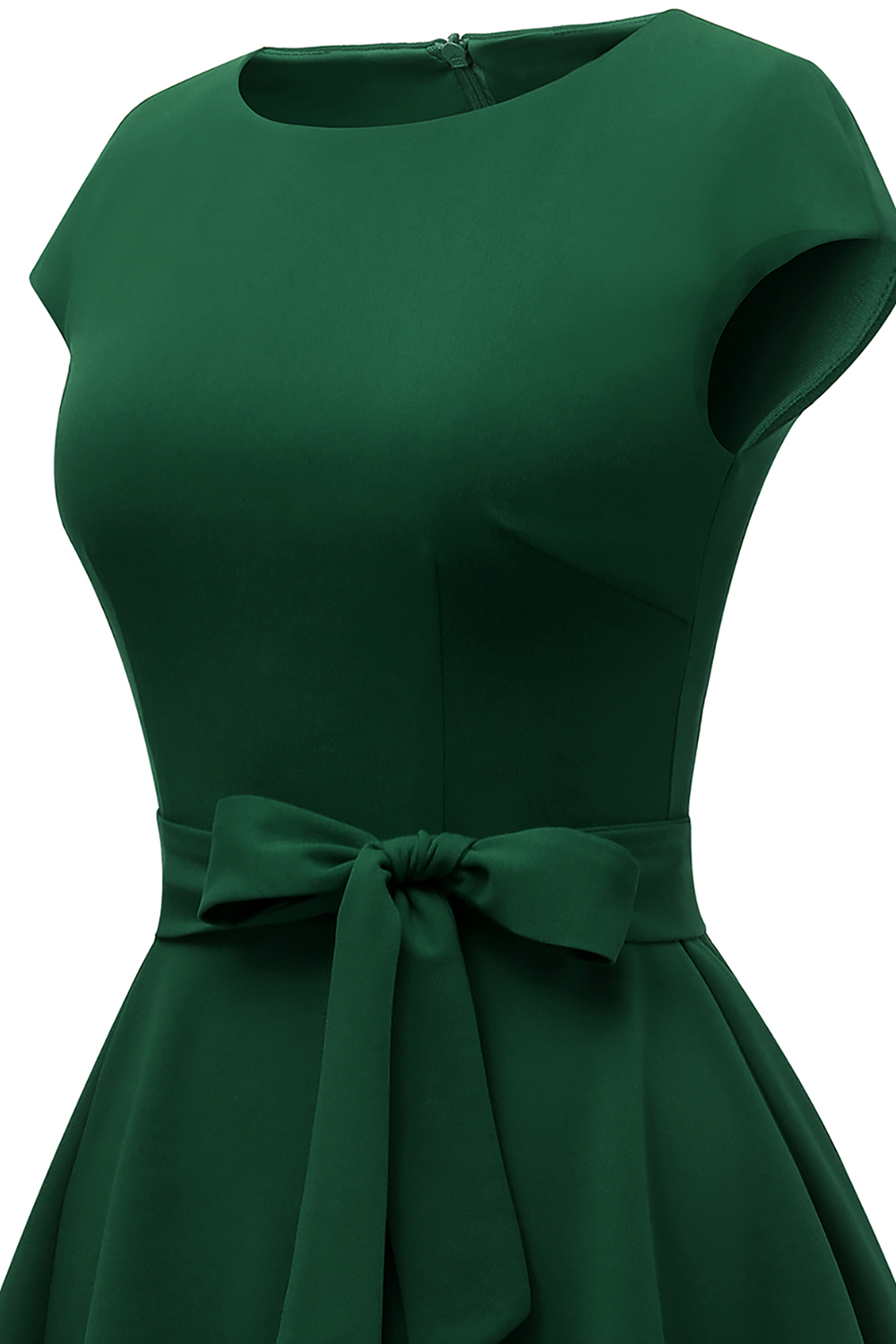 A-Line Knee-Length Darkgreen Cocktail Dress with Cap Sleeves, Vintage Style, Unique and Elegant