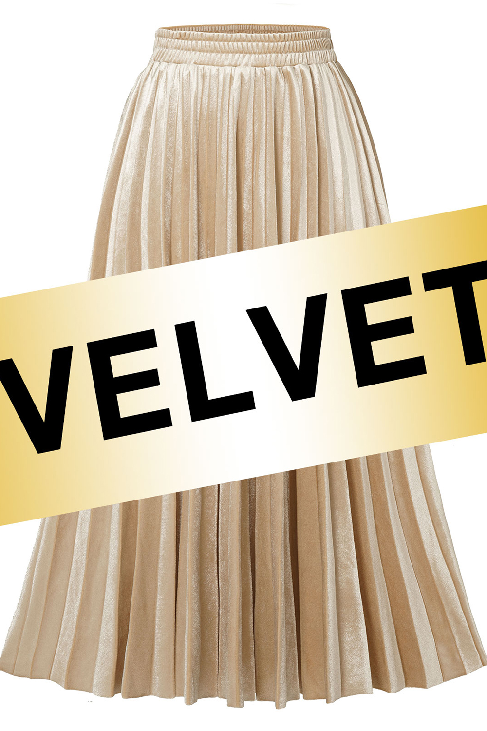 Classic Ruched Solid Color Velvet Midi Skirt