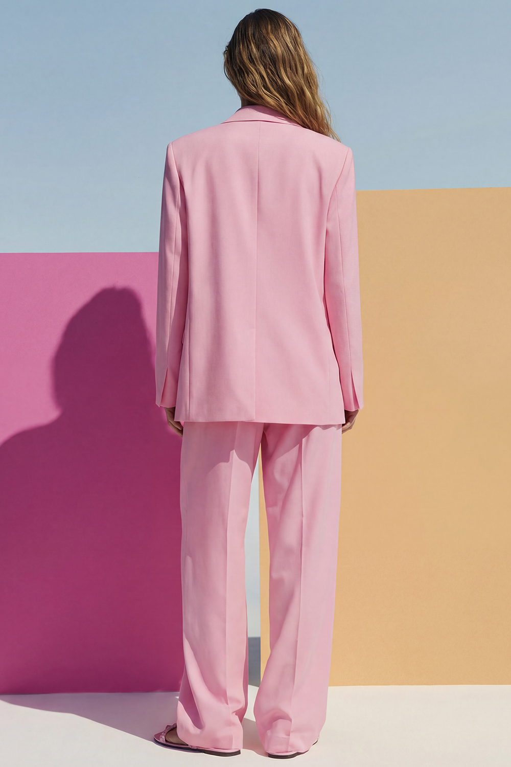 2 Piece Pink Notched Lapel Wide Leg Women Party Suits