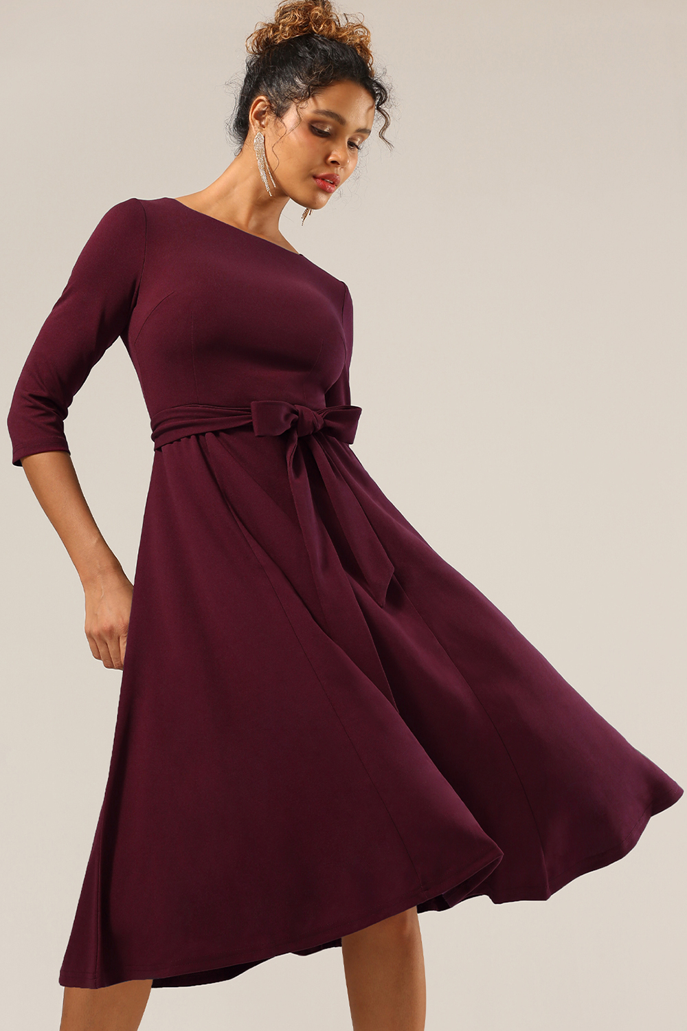 Elegant 3/4 Sleeve A-Line Burgundy Vintage Cocktail Dress