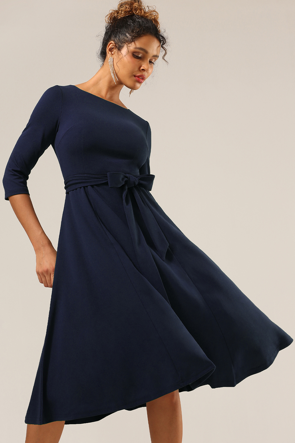Elegant 3/4 Sleeve A-Line Grey Navy Vintage Cocktail Dress